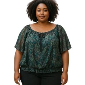 A.N.A plus size tie scoop neck multicolor semi sheer top size 3X